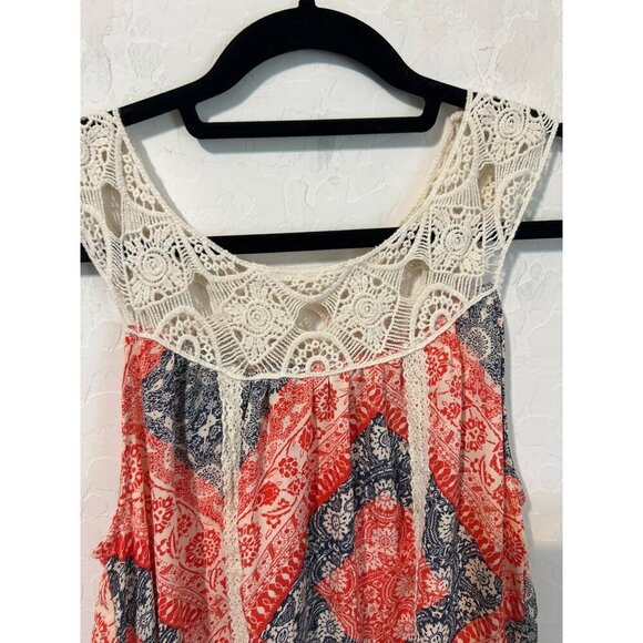 Eyeshadow Crochet Neckline Red White Blue Americana Tank Blouse Sz L - Picture 3 of 8